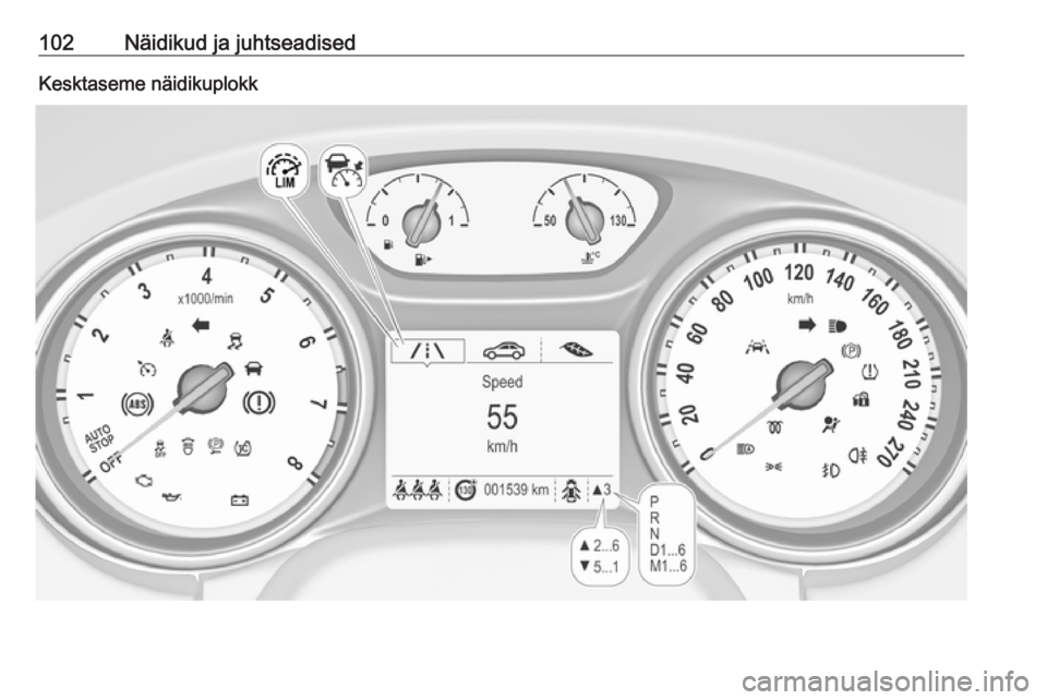 OPEL ASTRA K 2017.5  Omaniku käsiraamat (in Estonian) 102Näidikud ja juhtseadisedKesktaseme näidikuplokk 