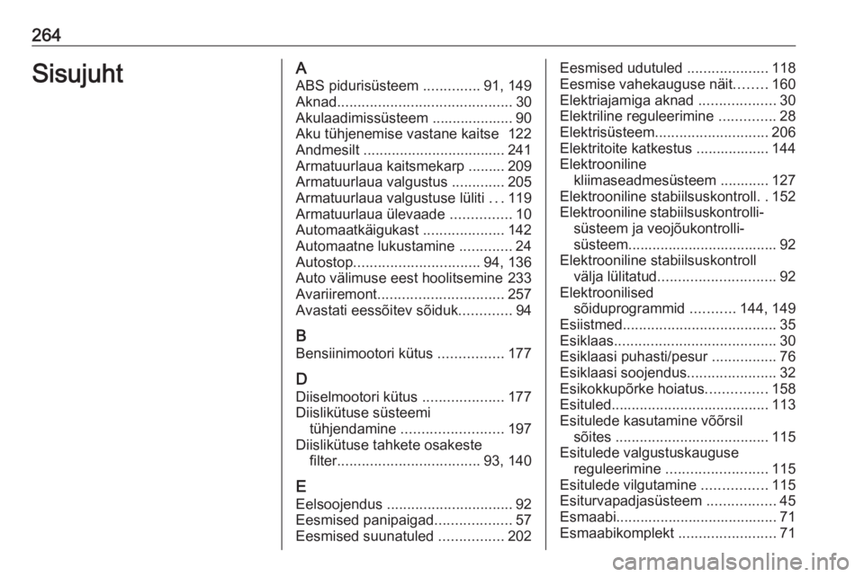 OPEL CORSA 2016.5 Omaniku käsiraamat (in Estonian) 264SisujuhtAABS pidurisüsteem ..............91, 149
Aknad ........................................... 30
Akulaadimissüsteem .................... 90 Aku tühjenemise vastane kaitse 122
Andmesilt . OPEL CORSA 2016.5 Omaniku käsiraamat (in Estonian) 264SisujuhtAABS pidurisüsteem ..............91, 149
Aknad ........................................... 30
Akulaadimissüsteem .................... 90 Aku tühjenemise vastane kaitse 122
Andmesilt .