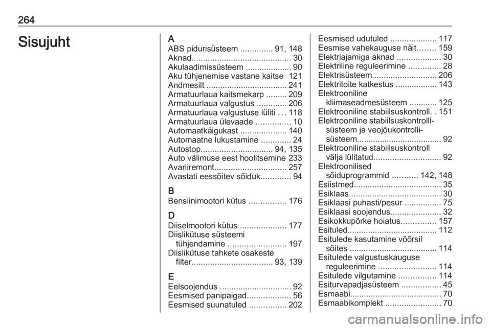 OPEL CORSA E 2017.5 Omaniku käsiraamat (in Estonian) 264SisujuhtAABS pidurisüsteem ..............91, 148
Aknad ........................................... 30
Akulaadimissüsteem .................... 90 Aku tühjenemise vastane kaitse 121
Andmesilt . OPEL CORSA E 2017.5 Omaniku käsiraamat (in Estonian) 264SisujuhtAABS pidurisüsteem ..............91, 148
Aknad ........................................... 30
Akulaadimissüsteem .................... 90 Aku tühjenemise vastane kaitse 121
Andmesilt .