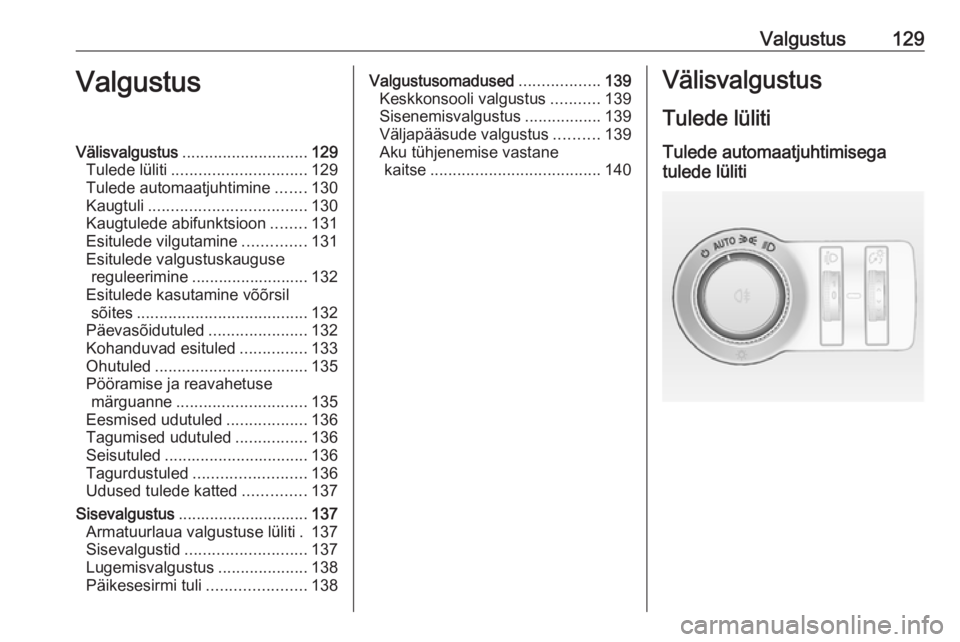 OPEL INSIGNIA 2016 Omaniku käsiraamat (in Estonian) Valgustus129ValgustusVälisvalgustus............................ 129
Tulede lüliti .............................. 129
Tulede automaatjuhtimine .......130
Kaugtuli ................................... OPEL INSIGNIA 2016 Omaniku käsiraamat (in Estonian) Valgustus129ValgustusVälisvalgustus............................ 129
Tulede lüliti .............................. 129
Tulede automaatjuhtimine .......130
Kaugtuli ...................................