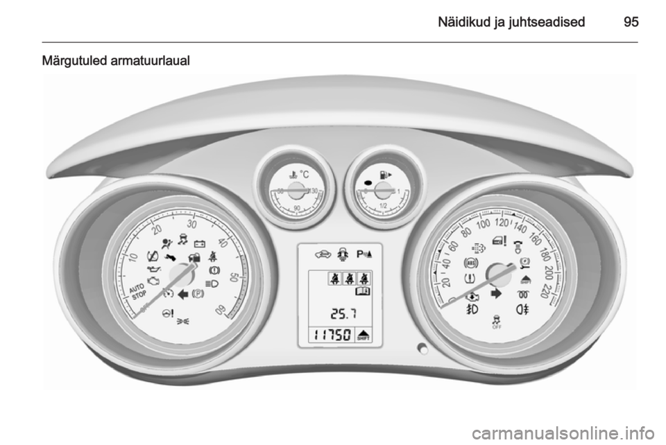 OPEL MERIVA 2015.5 Omaniku käsiraamat (in Estonian) Näidikud ja juhtseadised95
Märgutuled armatuurlaual OPEL MERIVA 2015.5 Omaniku käsiraamat (in Estonian) Näidikud ja juhtseadised95
Märgutuled armatuurlaual