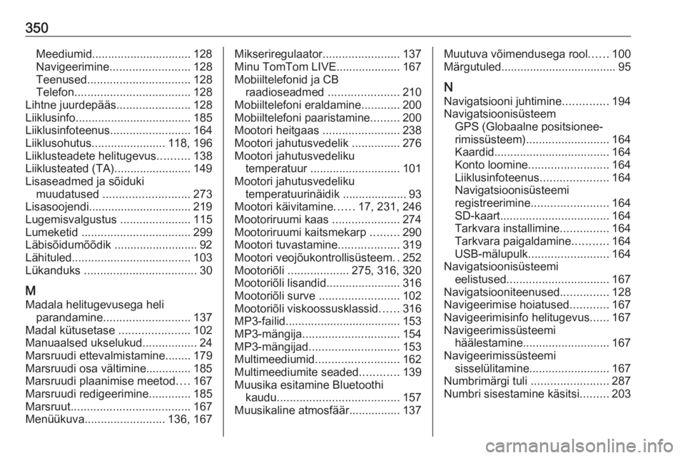 OPEL MOVANO_B 2020  Omaniku käsiraamat (in Estonian) 350Meediumid............................... 128
Navigeerimine ......................... 128
Teenused ................................ 128
Telefon .................................... 128
Lihtne juurde