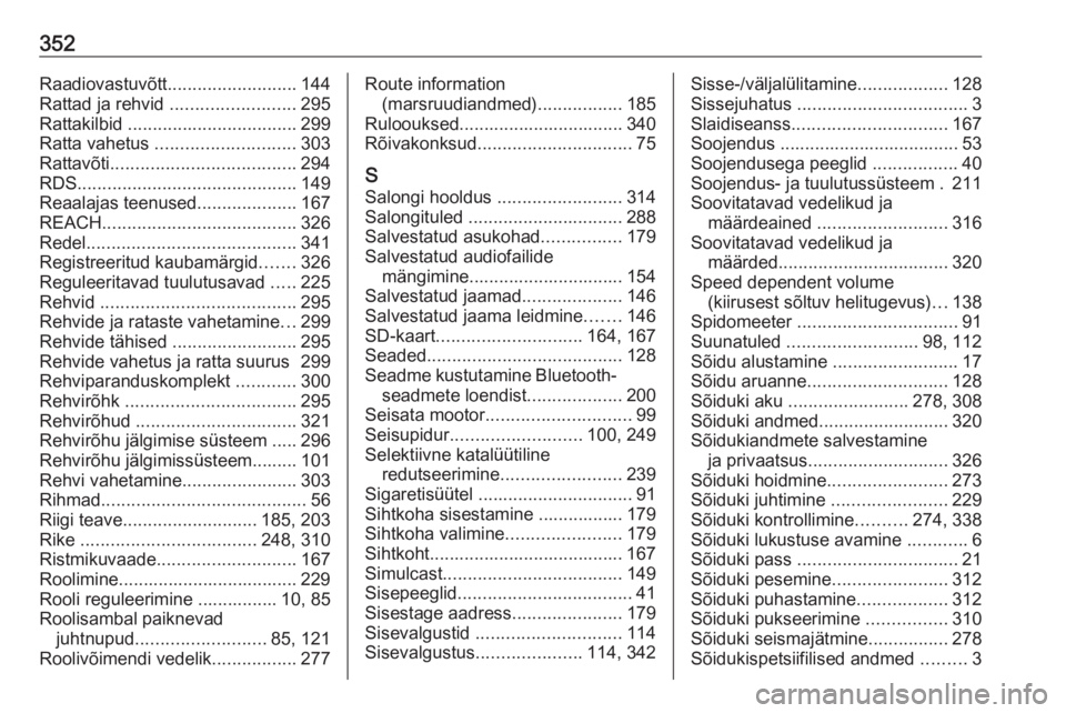 OPEL MOVANO_B 2020  Omaniku käsiraamat (in Estonian) 352Raadiovastuvõtt.......................... 144
Rattad ja rehvid  ......................... 295
Rattakilbid  .................................. 299
Ratta vahetus  ............................ 303
Ra