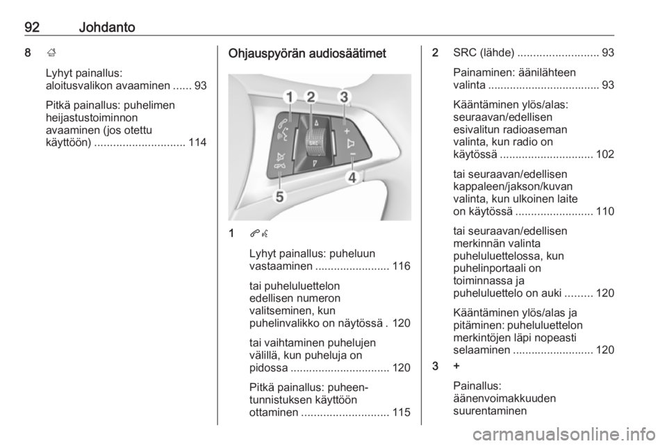OPEL ASTRA K 2016.5 Infotainment-ohjekirja (in Finnish) 92Johdanto8;
Lyhyt painallus:
aloitusvalikon avaaminen ......93
Pitkä painallus: puhelimen
heijastustoiminnon
avaaminen (jos otettu
käyttöön) ............................. 114Ohjauspyörän audios OPEL ASTRA K 2016.5 Infotainment-ohjekirja (in Finnish) 92Johdanto8;
Lyhyt painallus:
aloitusvalikon avaaminen ......93
Pitkä painallus: puhelimen
heijastustoiminnon
avaaminen (jos otettu
käyttöön) ............................. 114Ohjauspyörän audios