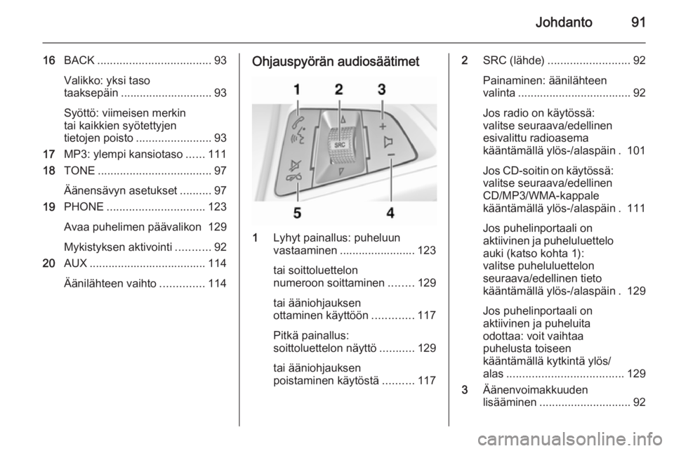 OPEL MERIVA 2015 Infotainment-ohjekirja (in Finnish) Johdanto91
16BACK .................................... 93
Valikko: yksi taso
taaksepäin ............................. 93
Syöttö: viimeisen merkin
tai kaikkien syötettyjen
tietojen poisto ......... OPEL MERIVA 2015 Infotainment-ohjekirja (in Finnish) Johdanto91
16BACK .................................... 93
Valikko: yksi taso
taaksepäin ............................. 93
Syöttö: viimeisen merkin
tai kaikkien syötettyjen
tietojen poisto .........