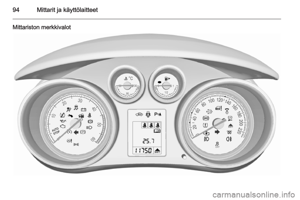OPEL MERIVA 2015.5  Ohjekirja (in Finnish) 94Mittarit ja käyttölaitteet
Mittariston merkkivalot 
