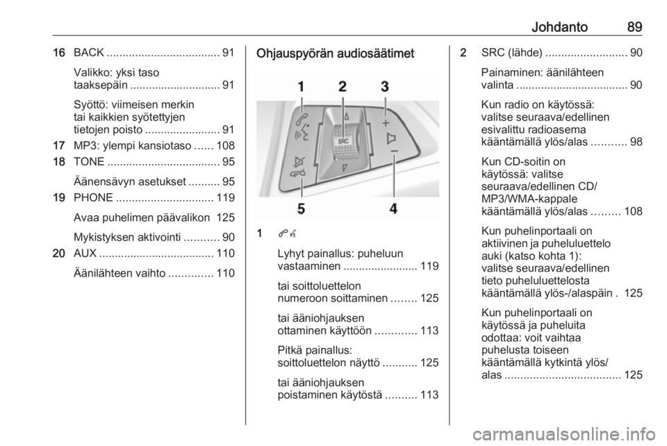 OPEL MERIVA 2016  Infotainment-ohjekirja (in Finnish) Johdanto8916BACK .................................... 91
Valikko: yksi taso
taaksepäin ............................. 91
Syöttö: viimeisen merkin
tai kaikkien syötettyjen
tietojen poisto ..........