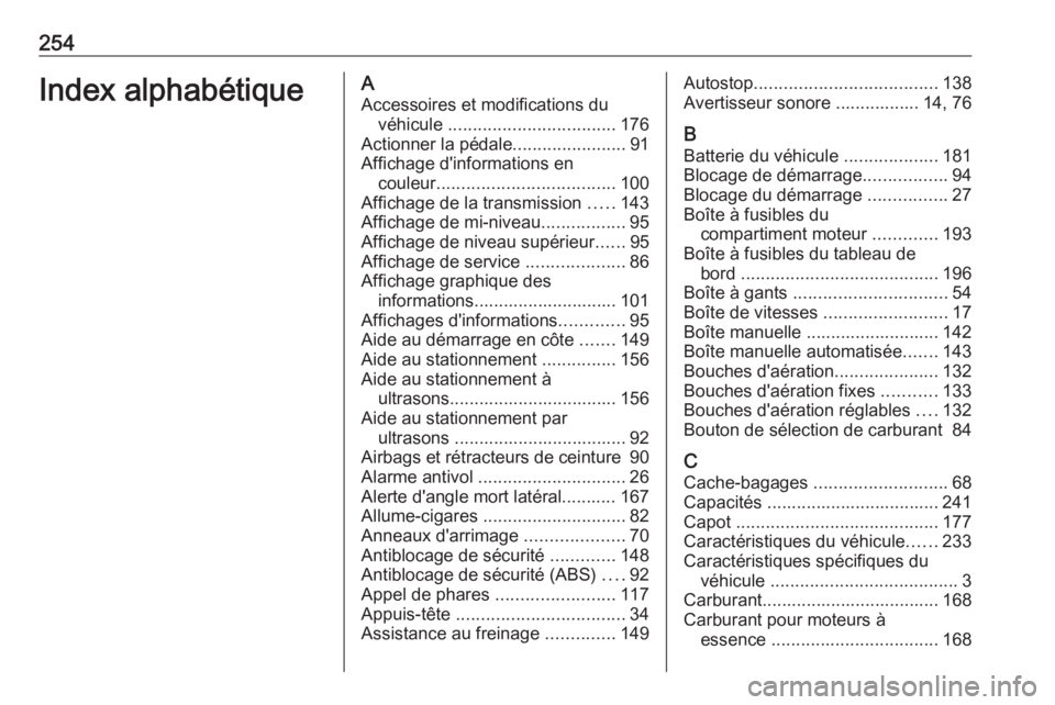 OPEL ADAM 2018 Manuel dutilisation (in French) 254Index alphabétiqueAAccessoires et modifications du véhicule .................................. 176
Actionner la pédale .......................91
Affichage d'informations en couleur ........ OPEL ADAM 2018 Manuel dutilisation (in French) 254Index alphabétiqueAAccessoires et modifications du véhicule .................................. 176
Actionner la pédale .......................91
Affichage d'informations en couleur ........