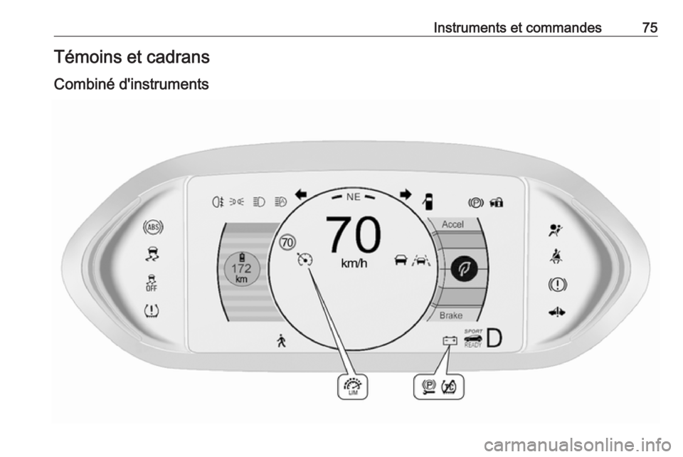 OPEL AMPERA E 2019 Manuel dutilisation (in French) Instruments et commandes75Témoins et cadrans
Combiné d'instruments OPEL AMPERA E 2019 Manuel dutilisation (in French) Instruments et commandes75Témoins et cadrans
Combiné d'instruments