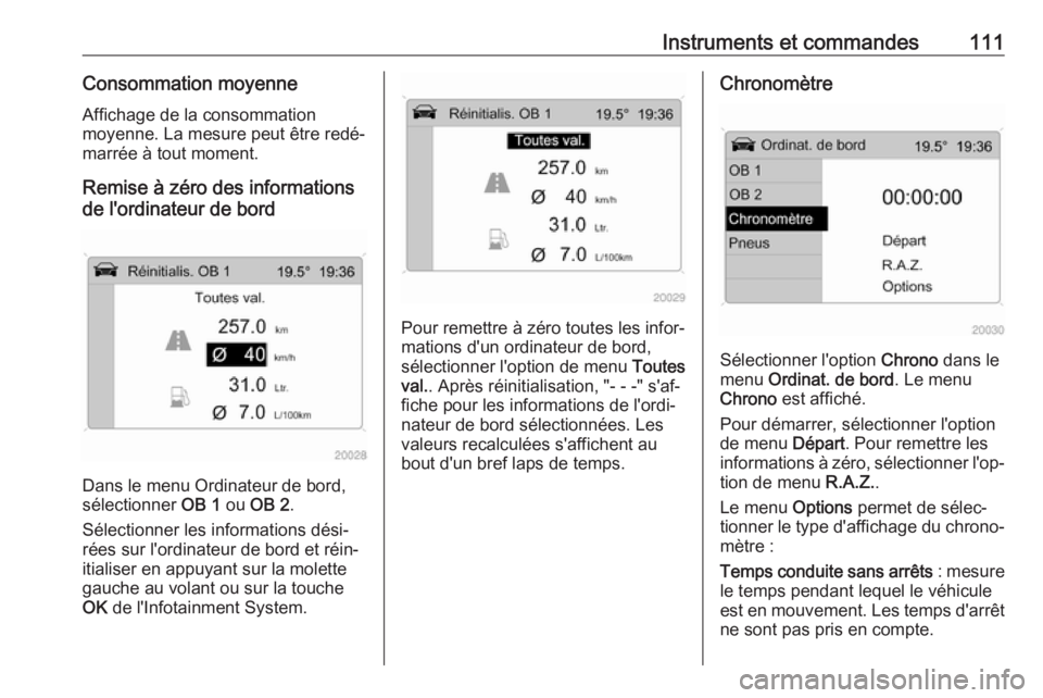 OPEL ANTARA 2017.5  Manuel dutilisation (in French) Instruments et commandes111Consommation moyenne
Affichage de la consommation
moyenne. La mesure peut être redé‐
marrée à tout moment.
Remise à zéro des informations
de l'ordinateur de bord OPEL ANTARA 2017.5  Manuel dutilisation (in French) Instruments et commandes111Consommation moyenne
Affichage de la consommation
moyenne. La mesure peut être redé‐
marrée à tout moment.
Remise à zéro des informations
de l'ordinateur de bord