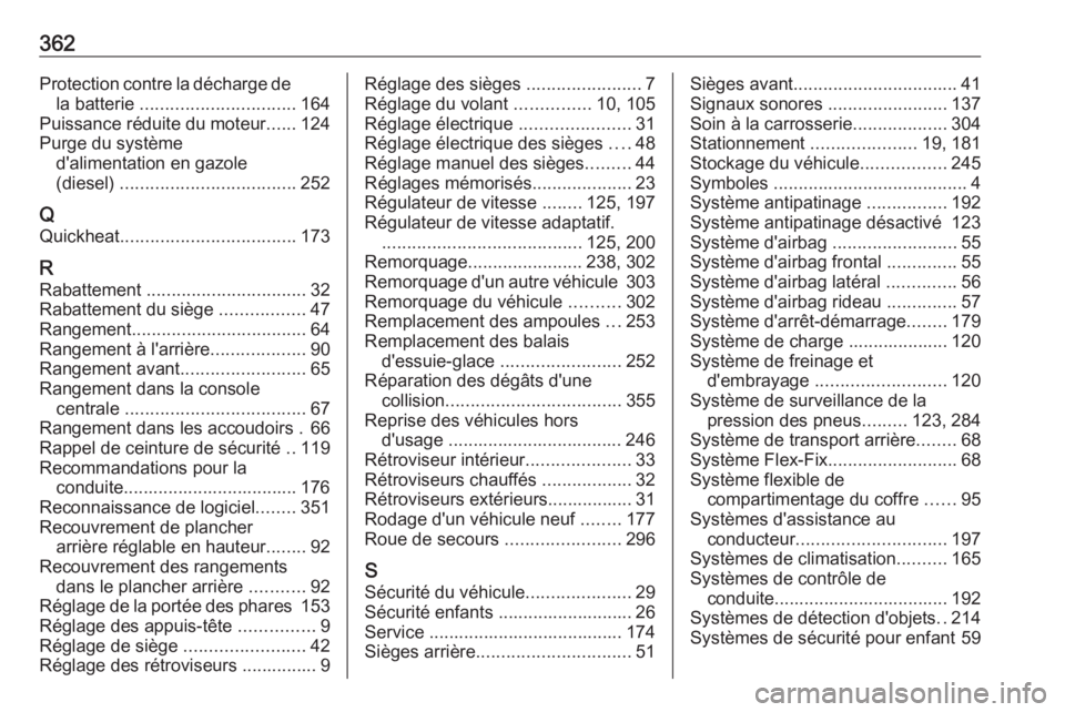 OPEL ASTRA J 2016.5 Manuel dutilisation (in French) 362Protection contre la décharge dela batterie ............................... 164
Puissance réduite du moteur ......124
Purge du système d'alimentation en gazole
(diesel) ................... OPEL ASTRA J 2016.5 Manuel dutilisation (in French) 362Protection contre la décharge dela batterie ............................... 164
Puissance réduite du moteur ......124
Purge du système d'alimentation en gazole
(diesel) ...................