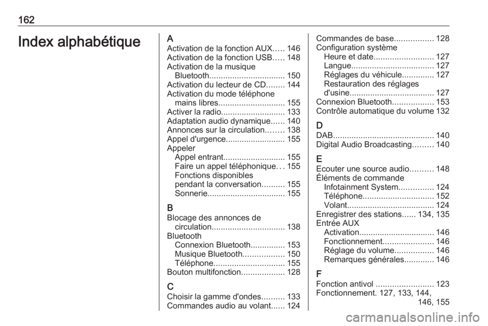 OPEL ASTRA J 2018 Manuel multimédia (in French) 162Index alphabétiqueAActivation de la fonction AUX .....146
Activation de la fonction USB .....148
Activation de la musique Bluetooth ................................. 150
Activation du lecteur de C OPEL ASTRA J 2018 Manuel multimédia (in French) 162Index alphabétiqueAActivation de la fonction AUX .....146
Activation de la fonction USB .....148
Activation de la musique Bluetooth ................................. 150
Activation du lecteur de C