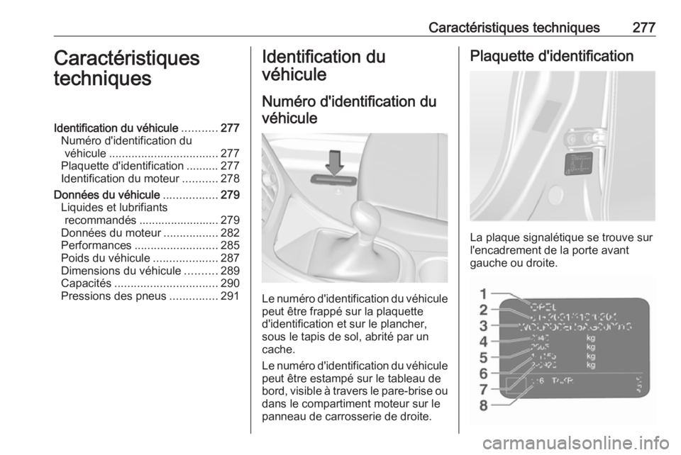 OPEL ASTRA J 2018 Manuel dutilisation (in French) Caractéristiques techniques277Caractéristiques
techniquesIdentification du véhicule ...........277
Numéro d'identification du véhicule .................................. 277
Plaquette d'i OPEL ASTRA J 2018 Manuel dutilisation (in French) Caractéristiques techniques277Caractéristiques
techniquesIdentification du véhicule ...........277
Numéro d'identification du véhicule .................................. 277
Plaquette d'i