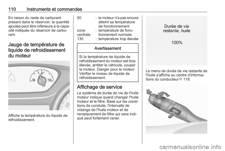 OPEL ASTRA K 2017 Manuel dutilisation (in French) 110Instruments et commandesEn raison du reste de carburant
présent dans le réservoir, la quantité
ajoutée peut être inférieure à la capa‐
cité indiquée du réservoir de carbu‐ rant.
Jauge OPEL ASTRA K 2017 Manuel dutilisation (in French) 110Instruments et commandesEn raison du reste de carburant
présent dans le réservoir, la quantité
ajoutée peut être inférieure à la capa‐
cité indiquée du réservoir de carbu‐ rant.
Jauge