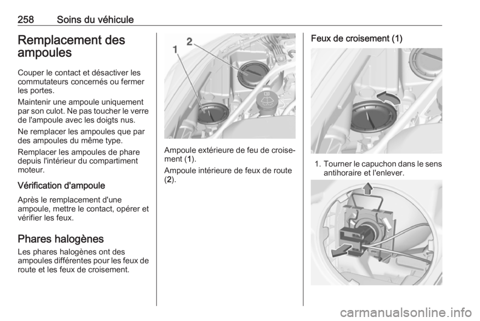 OPEL ASTRA K 2019 Manuel dutilisation (in French) 258Soins du véhiculeRemplacement des
ampoules
Couper le contact et désactiver lescommutateurs concernés ou fermer
les portes.
Maintenir une ampoule uniquement
par son culot. Ne pas toucher le verre OPEL ASTRA K 2019 Manuel dutilisation (in French) 258Soins du véhiculeRemplacement des
ampoules
Couper le contact et désactiver lescommutateurs concernés ou fermer
les portes.
Maintenir une ampoule uniquement
par son culot. Ne pas toucher le verre
