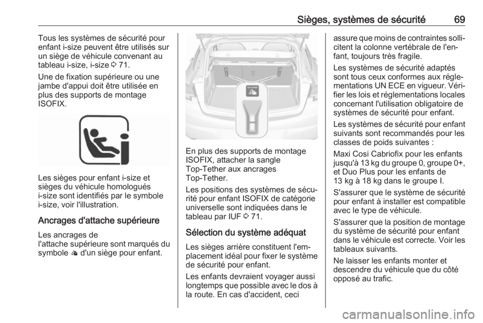 OPEL ASTRA K 2019 Manuel dutilisation (in French) Sièges, systèmes de sécurité69Tous les systèmes de sécurité pour
enfant i-size peuvent être utilisés sur
un siège de véhicule convenant au
tableau i-size, i-size 3 71.
Une de fixation sup OPEL ASTRA K 2019 Manuel dutilisation (in French) Sièges, systèmes de sécurité69Tous les systèmes de sécurité pour
enfant i-size peuvent être utilisés sur
un siège de véhicule convenant au
tableau i-size, i-size 3 71.
Une de fixation sup