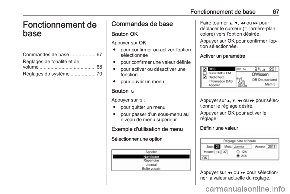 OPEL COMBO E 2019 Manuel multimédia (in French) Fonctionnement de base67Fonctionnement de
baseCommandes de base ..................67
Réglages de tonalité et de
volume ......................................... 68
Réglages du système ............ OPEL COMBO E 2019 Manuel multimédia (in French) Fonctionnement de base67Fonctionnement de
baseCommandes de base ..................67
Réglages de tonalité et de
volume ......................................... 68
Réglages du système ............