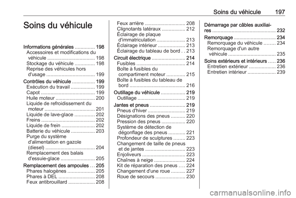 OPEL CROSSLAND X 2018 Manuel dutilisation (in French) Soins du véhicule197Soins du véhiculeInformations générales..............198
Accessoires et modifications du véhicule .................................. 198
Stockage du véhicule ..............19 OPEL CROSSLAND X 2018 Manuel dutilisation (in French) Soins du véhicule197Soins du véhiculeInformations générales..............198
Accessoires et modifications du véhicule .................................. 198
Stockage du véhicule ..............19