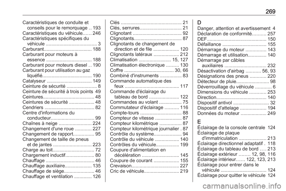 OPEL CROSSLAND X 2018 Manuel dutilisation (in French) 269Caractéristiques de conduite etconseils pour le remorquage ..193
Caractéristiques du véhicule ......246
Caractéristiques spécifiques du véhicule ...................................... 3
Car OPEL CROSSLAND X 2018 Manuel dutilisation (in French) 269Caractéristiques de conduite etconseils pour le remorquage ..193
Caractéristiques du véhicule ......246
Caractéristiques spécifiques du véhicule ...................................... 3
Car