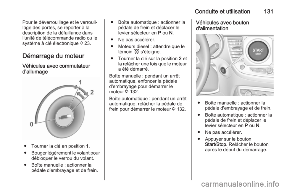 OPEL CROSSLAND X 2019.75 Manuel dutilisation (in French) Conduite et utilisation131Pour le déverrouillage et le verrouil‐
lage des portes, se reporter à la
description de la défaillance dans
l'unité de télécommande radio ou le
système à clé OPEL CROSSLAND X 2019.75 Manuel dutilisation (in French) Conduite et utilisation131Pour le déverrouillage et le verrouil‐
lage des portes, se reporter à la
description de la défaillance dans
l'unité de télécommande radio ou le
système à clé