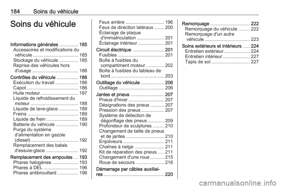 OPEL CROSSLAND X 2019.75 Manuel dutilisation (in French) 184Soins du véhiculeSoins du véhiculeInformations générales..............185
Accessoires et modifications du véhicule .................................. 185
Stockage du véhicule ..............18 OPEL CROSSLAND X 2019.75 Manuel dutilisation (in French) 184Soins du véhiculeSoins du véhiculeInformations générales..............185
Accessoires et modifications du véhicule .................................. 185
Stockage du véhicule ..............18