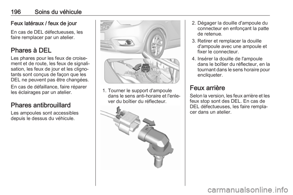 OPEL CROSSLAND X 2019.75 Manuel dutilisation (in French) 196Soins du véhiculeFeux latéraux / feux de jourEn cas de DEL défectueuses, les
faire remplacer par un atelier.
Phares à DEL
Les phares pour les feux de croise‐
ment et de route, les feux de sig OPEL CROSSLAND X 2019.75 Manuel dutilisation (in French) 196Soins du véhiculeFeux latéraux / feux de jourEn cas de DEL défectueuses, les
faire remplacer par un atelier.
Phares à DEL
Les phares pour les feux de croise‐
ment et de route, les feux de sig
