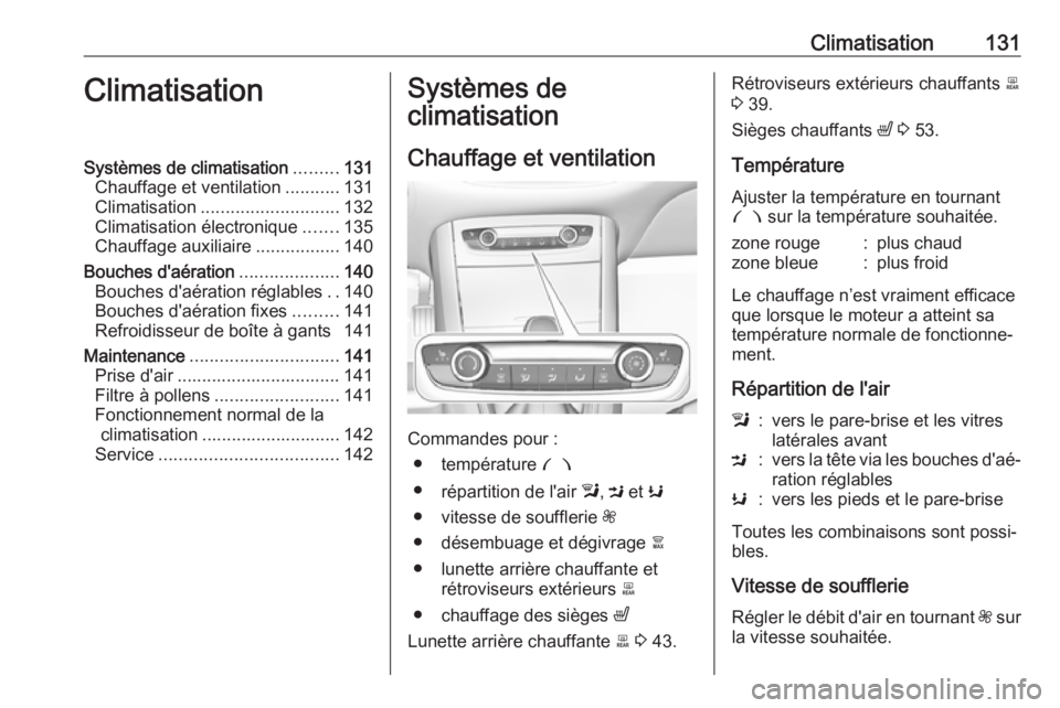 OPEL GRANDLAND X 2018.5 Manuel dutilisation (in French) Climatisation131ClimatisationSystèmes de climatisation.........131
Chauffage et ventilation ...........131
Climatisation ............................ 132
Climatisation électronique .......135
Chauff OPEL GRANDLAND X 2018.5 Manuel dutilisation (in French) Climatisation131ClimatisationSystèmes de climatisation.........131
Chauffage et ventilation ...........131
Climatisation ............................ 132
Climatisation électronique .......135
Chauff