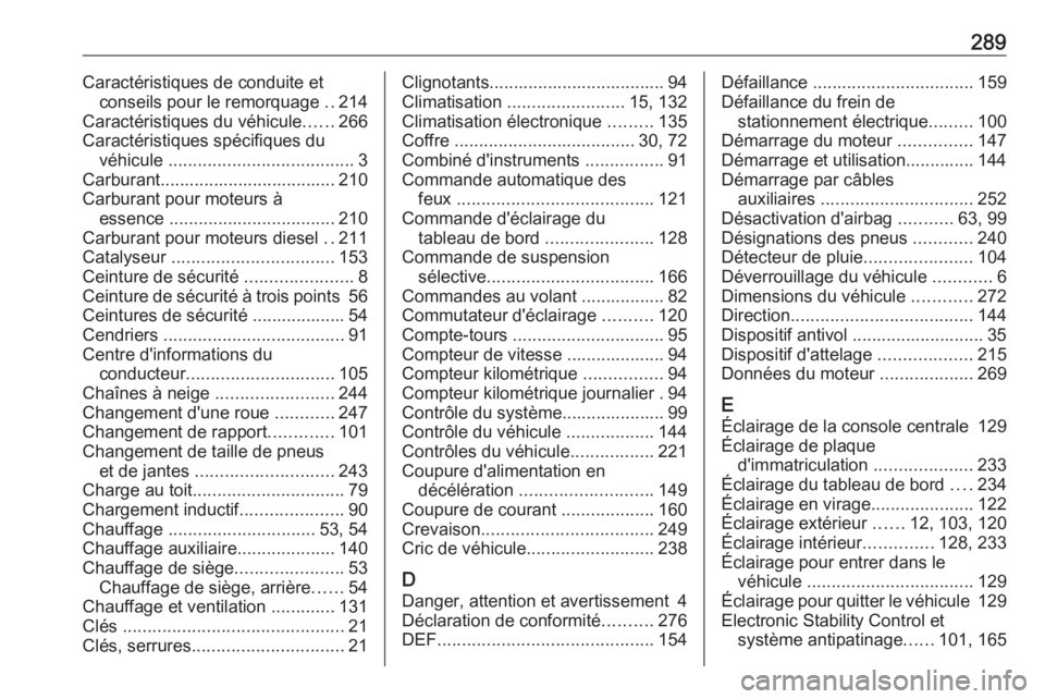 OPEL GRANDLAND X 2018.5  Manuel dutilisation (in French) 289Caractéristiques de conduite etconseils pour le remorquage  ..214
Caractéristiques du véhicule ......266
Caractéristiques spécifiques du véhicule  ...................................... 3
Car OPEL GRANDLAND X 2018.5  Manuel dutilisation (in French) 289Caractéristiques de conduite etconseils pour le remorquage  ..214
Caractéristiques du véhicule ......266
Caractéristiques spécifiques du véhicule  ...................................... 3
Car