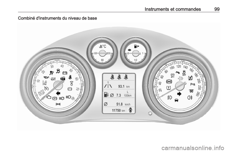 OPEL INSIGNIA 2016.5 Manuel dutilisation (in French) Instruments et commandes99Combiné d'instruments du niveau de base OPEL INSIGNIA 2016.5 Manuel dutilisation (in French) Instruments et commandes99Combiné d'instruments du niveau de base