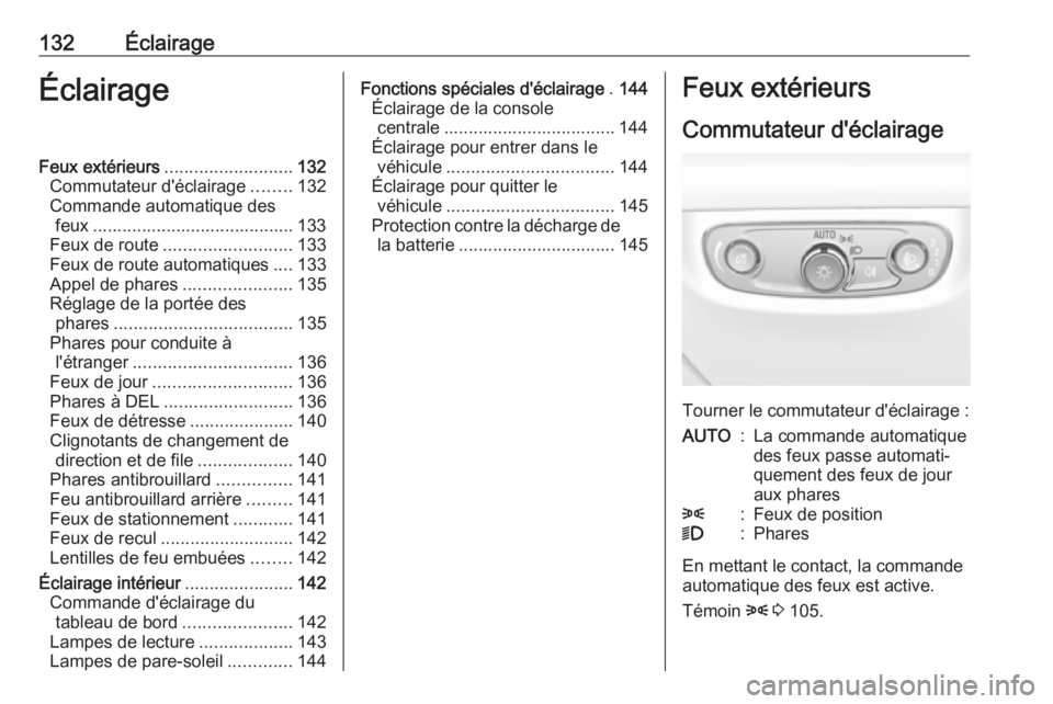 OPEL INSIGNIA BREAK 2017.5 Manuel dutilisation (in French) 132ÉclairageÉclairageFeux extérieurs.......................... 132
Commutateur d'éclairage ........132
Commande automatique des feux ......................................... 133
Feux de route OPEL INSIGNIA BREAK 2017.5 Manuel dutilisation (in French) 132ÉclairageÉclairageFeux extérieurs.......................... 132
Commutateur d'éclairage ........132
Commande automatique des feux ......................................... 133
Feux de route