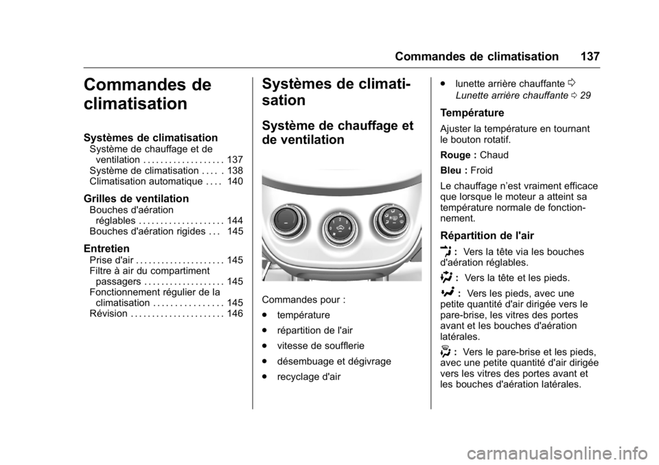 OPEL KARL 2016 Manuel dutilisation (in French) OPEL Karl Owner Manual (GMK-Localizing-EU LHD-9231167) - 2016 - crc -
9/10/15
Commandes de climatisation 137
Commandes de
climatisation
Systèmes de climatisation
Système de chauffage et deventilatio OPEL KARL 2016 Manuel dutilisation (in French) OPEL Karl Owner Manual (GMK-Localizing-EU LHD-9231167) - 2016 - crc -
9/10/15
Commandes de climatisation 137
Commandes de
climatisation
Systèmes de climatisation
Système de chauffage et deventilatio