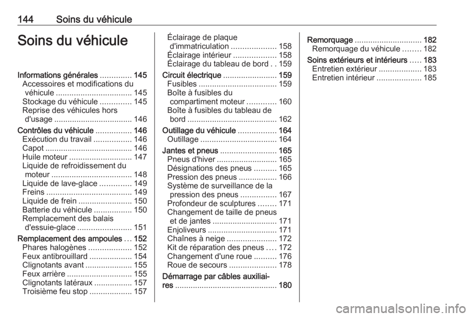 OPEL KARL 2018 Manuel dutilisation (in French) 144Soins du véhiculeSoins du véhiculeInformations générales..............145
Accessoires et modifications du véhicule .................................. 145
Stockage du véhicule ..............14 OPEL KARL 2018 Manuel dutilisation (in French) 144Soins du véhiculeSoins du véhiculeInformations générales..............145
Accessoires et modifications du véhicule .................................. 145
Stockage du véhicule ..............14