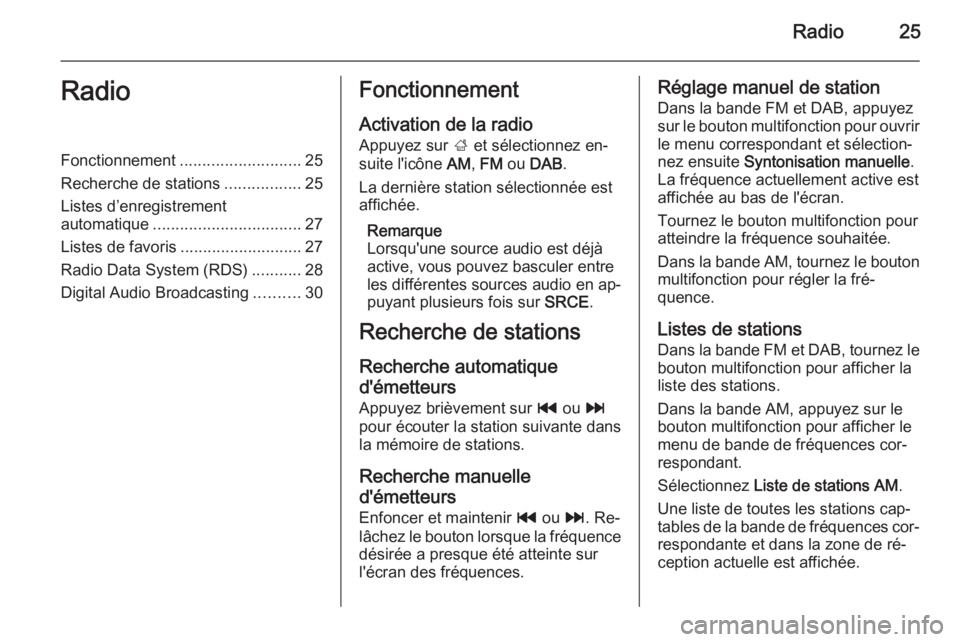 OPEL MERIVA 2015.5 Manuel multimédia (in French) Radio25RadioFonctionnement........................... 25
Recherche de stations .................25
Listes d’enregistrement
automatique ................................. 27
Listes de favoris ........ OPEL MERIVA 2015.5 Manuel multimédia (in French) Radio25RadioFonctionnement........................... 25
Recherche de stations .................25
Listes d’enregistrement
automatique ................................. 27
Listes de favoris ........