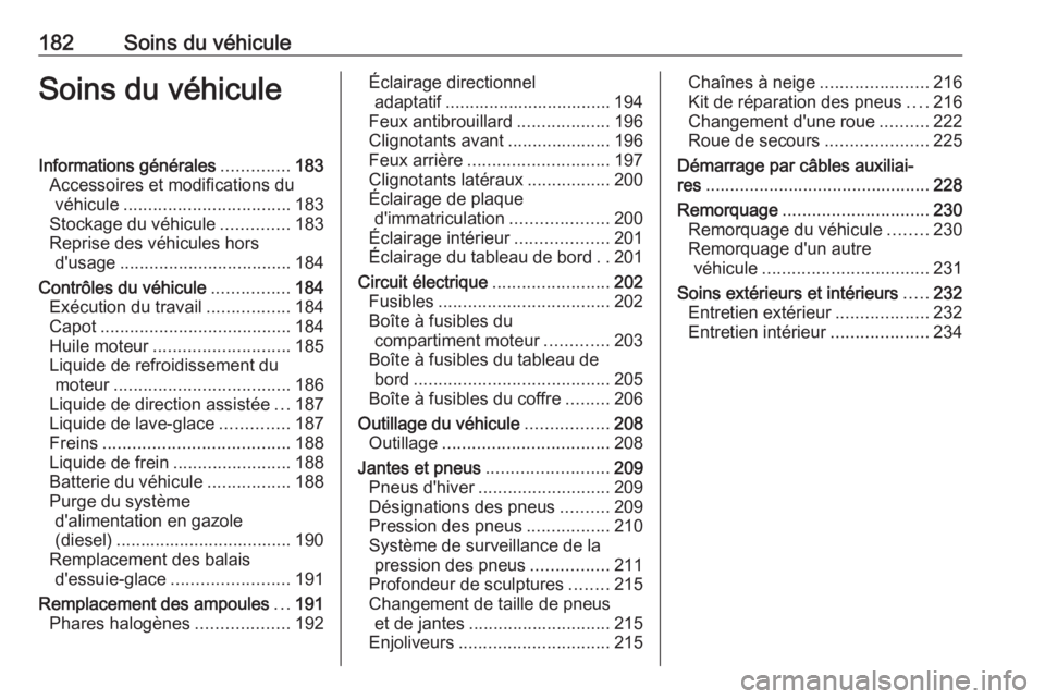 OPEL MERIVA 2016 Manuel dutilisation (in French) 182Soins du véhiculeSoins du véhiculeInformations générales..............183
Accessoires et modifications du véhicule .................................. 183
Stockage du véhicule ..............18 OPEL MERIVA 2016 Manuel dutilisation (in French) 182Soins du véhiculeSoins du véhiculeInformations générales..............183
Accessoires et modifications du véhicule .................................. 183
Stockage du véhicule ..............18