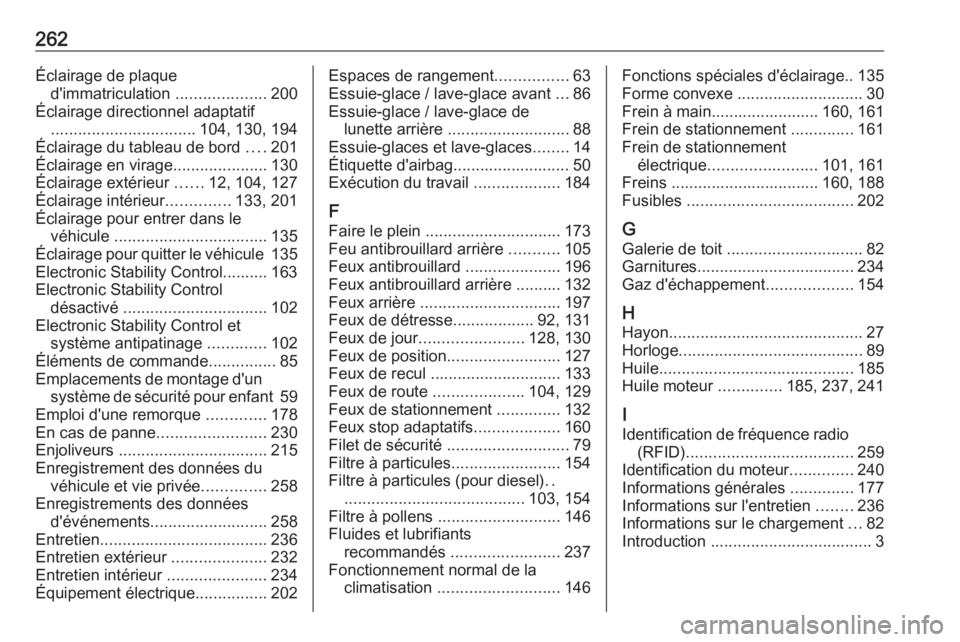 OPEL MERIVA 2016 Manuel dutilisation (in French) 262Éclairage de plaqued'immatriculation ....................200
Éclairage directionnel adaptatif ................................ 104, 130, 194
Éclairage du tableau de bord ....201
Éclairag OPEL MERIVA 2016 Manuel dutilisation (in French) 262Éclairage de plaqued'immatriculation ....................200
Éclairage directionnel adaptatif ................................ 104, 130, 194
Éclairage du tableau de bord ....201
Éclairag