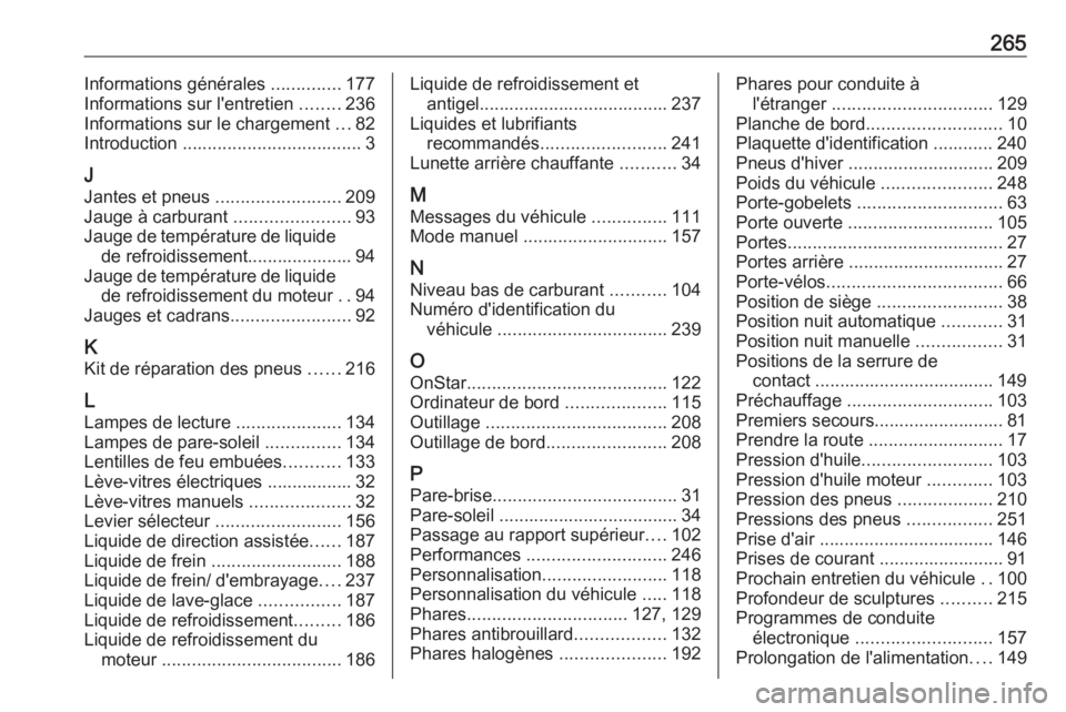 OPEL MERIVA 2016.5 Manuel dutilisation (in French) 265Informations générales ..............177
Informations sur l'entretien ........236
Informations sur le chargement ...82
Introduction .................................... 3
J
Jantes et pneus OPEL MERIVA 2016.5 Manuel dutilisation (in French) 265Informations générales ..............177
Informations sur l'entretien ........236
Informations sur le chargement ...82
Introduction .................................... 3
J
Jantes et pneus