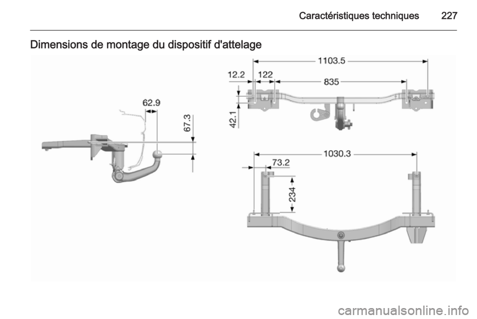 OPEL MOKKA 2015  Manuel dutilisation (in French) Caractéristiques techniques227Dimensions de montage du dispositif d'attelage 