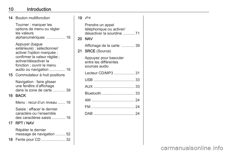 OPEL MOKKA 2016.5  Manuel multimédia (in French) 10Introduction14Bouton multifonction
Tourner : marquer les
options de menu ou régler
les valeurs
alphanumériques  .................16
Appuyer (bague
extérieure) : sélectionner/
activer l'optio