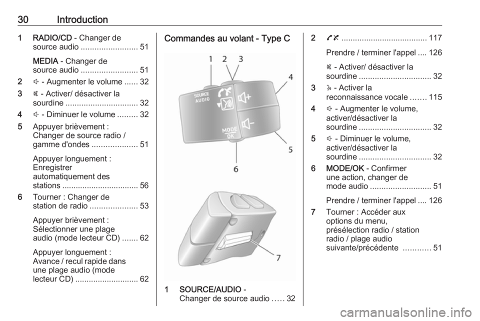 OPEL MOVANO_B 2016.5  Manuel multimédia (in French) 30Introduction1 RADIO/CD - Changer de
source audio ......................... 51
MEDIA  - Changer de
source audio ......................... 51
2 ! - Augmenter le volume ......32
3 @ - Activer/ désacti