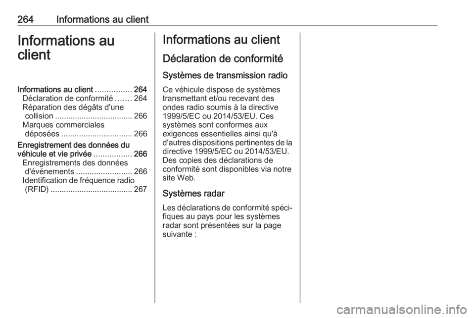 OPEL MOVANO_B 2017.5 Manuel dutilisation (in French) 264Informations au clientInformations au
clientInformations au client ................264
Déclaration de conformité .......264
Réparation des dégâts d'une collision .......................... OPEL MOVANO_B 2017.5 Manuel dutilisation (in French) 264Informations au clientInformations au
clientInformations au client ................264
Déclaration de conformité .......264
Réparation des dégâts d'une collision ..........................