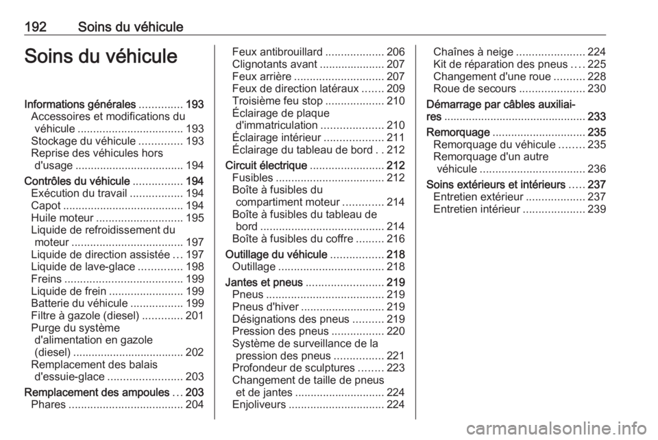 OPEL MOVANO_B 2018.5 Manuel dutilisation (in French) 192Soins du véhiculeSoins du véhiculeInformations générales..............193
Accessoires et modifications du véhicule .................................. 193
Stockage du véhicule ..............19 OPEL MOVANO_B 2018.5 Manuel dutilisation (in French) 192Soins du véhiculeSoins du véhiculeInformations générales..............193
Accessoires et modifications du véhicule .................................. 193
Stockage du véhicule ..............19