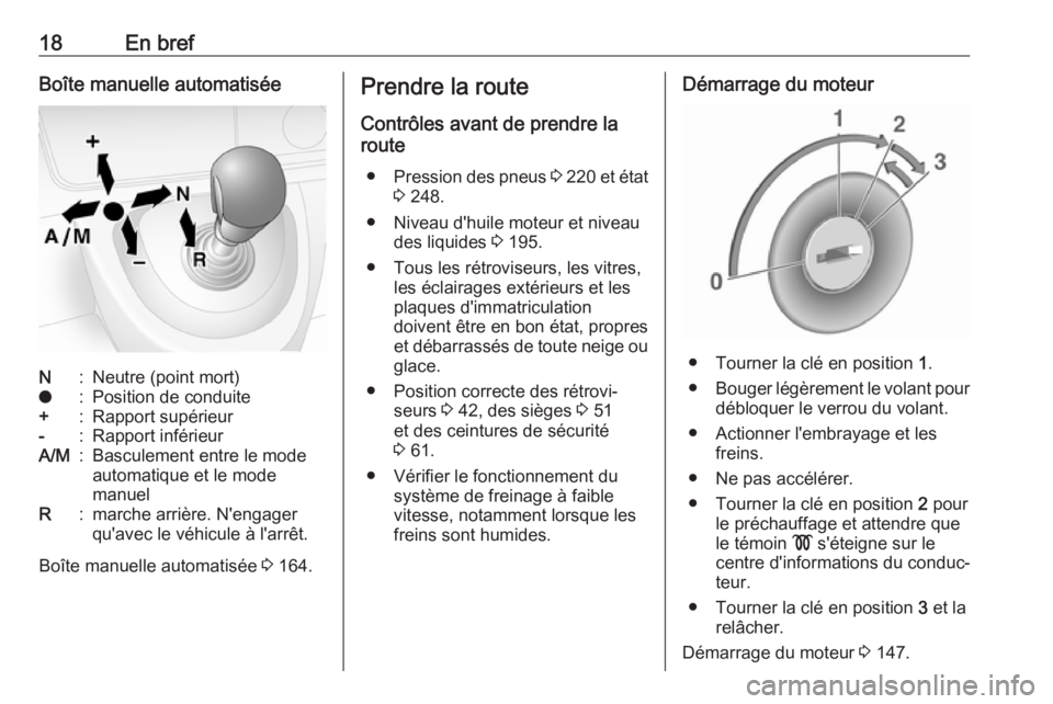 OPEL MOVANO_B 2019 Manuel dutilisation (in French) 18En brefBoîte manuelle automatiséeN:Neutre (point mort)o:Position de conduite+:Rapport supérieur-:Rapport inférieurA/M:Basculement entre le mode
automatique et le mode
manuelR:marche arrière. N& OPEL MOVANO_B 2019 Manuel dutilisation (in French) 18En brefBoîte manuelle automatiséeN:Neutre (point mort)o:Position de conduite+:Rapport supérieur-:Rapport inférieurA/M:Basculement entre le mode
automatique et le mode
manuelR:marche arrière. N&