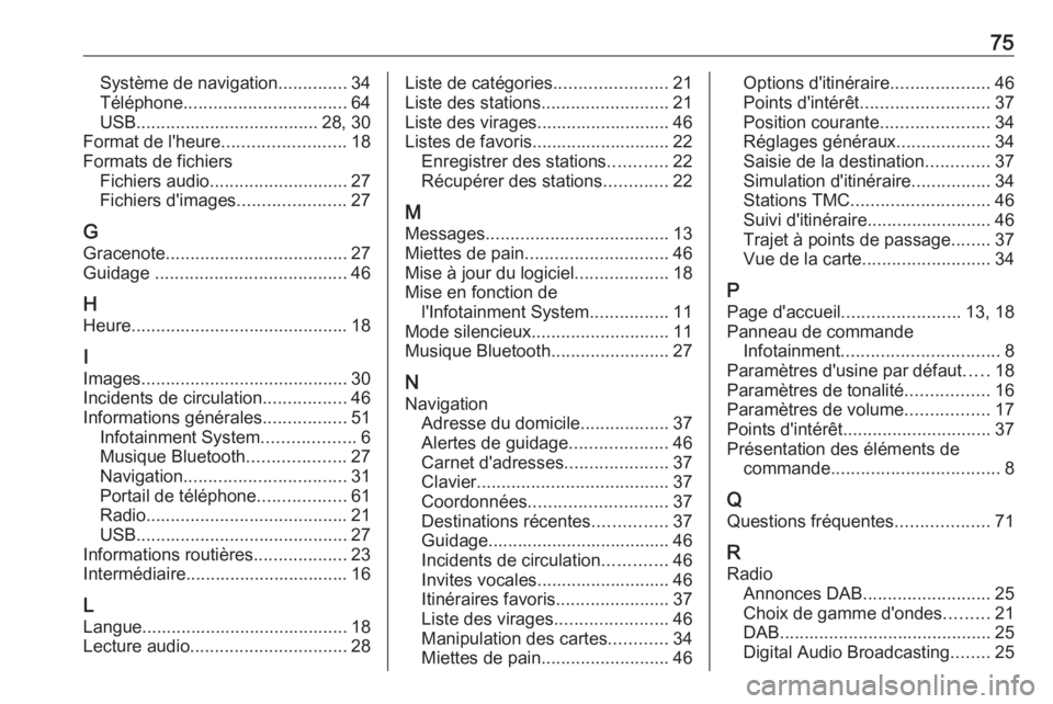 OPEL ZAFIRA C 2017.5  Manuel multimédia (in French) 75Système de navigation..............34
Téléphone ................................. 64
USB ..................................... 28, 30
Format de l'heure .........................18
Formats de  OPEL ZAFIRA C 2017.5  Manuel multimédia (in French) 75Système de navigation..............34
Téléphone ................................. 64
USB ..................................... 28, 30
Format de l'heure .........................18
Formats de