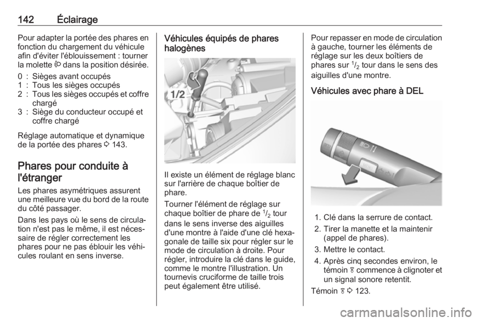 OPEL ZAFIRA C 2018 Manuel dutilisation (in French) 142ÉclairagePour adapter la portée des phares enfonction du chargement du véhicule
afin d'éviter l'éblouissement : tourner
la molette ? dans la position désirée.0:Sièges avant occupé OPEL ZAFIRA C 2018 Manuel dutilisation (in French) 142ÉclairagePour adapter la portée des phares enfonction du chargement du véhicule
afin d'éviter l'éblouissement : tourner
la molette ? dans la position désirée.0:Sièges avant occupé