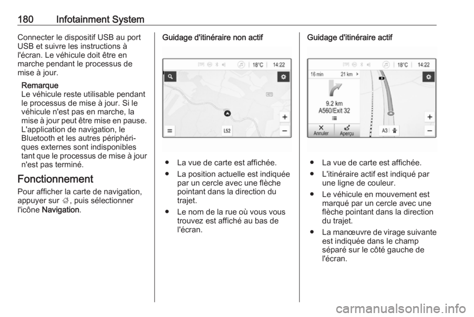 OPEL ZAFIRA C 2018 Manuel dutilisation (in French) 180Infotainment SystemConnecter le dispositif USB au port
USB et suivre les instructions à
l'écran. Le véhicule doit être en
marche pendant le processus de
mise à jour.
Remarque
Le véhicule OPEL ZAFIRA C 2018 Manuel dutilisation (in French) 180Infotainment SystemConnecter le dispositif USB au port
USB et suivre les instructions à
l'écran. Le véhicule doit être en
marche pendant le processus de
mise à jour.
Remarque
Le véhicule