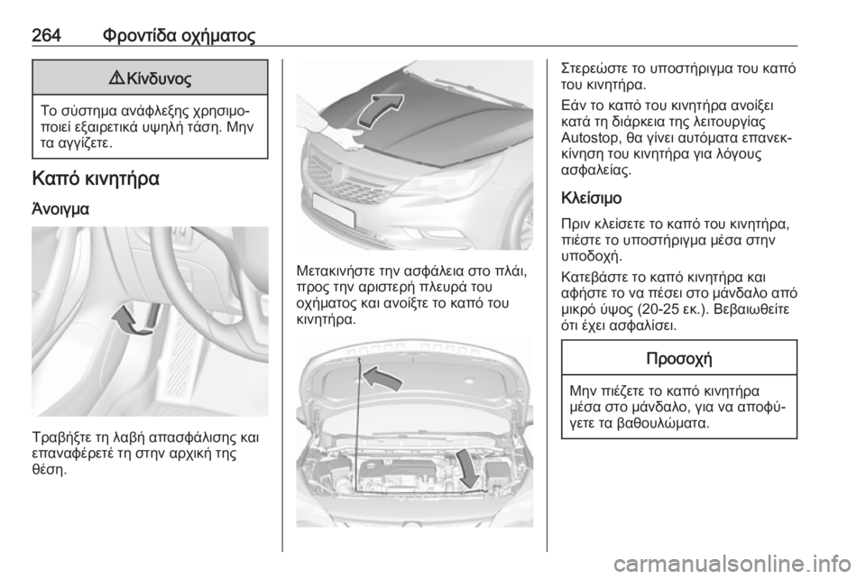OPEL ASTRA K 2019 Εγχειρίδιο Οδηγιών Χρήσης και Λειτουργίας (in Greek) 264Φροντίδα οχήματος9Κίνδυνος
Το σύστημα ανάφλεξης χρησιμο‐
ποιεί εξαιρετικά υψηλή τάση. Μην τα αγγίζετε.
Καπ OPEL ASTRA K 2019 Εγχειρίδιο Οδηγιών Χρήσης και Λειτουργίας (in Greek) 264Φροντίδα οχήματος9Κίνδυνος
Το σύστημα ανάφλεξης χρησιμο‐
ποιεί εξαιρετικά υψηλή τάση. Μην τα αγγίζετε.
Καπ