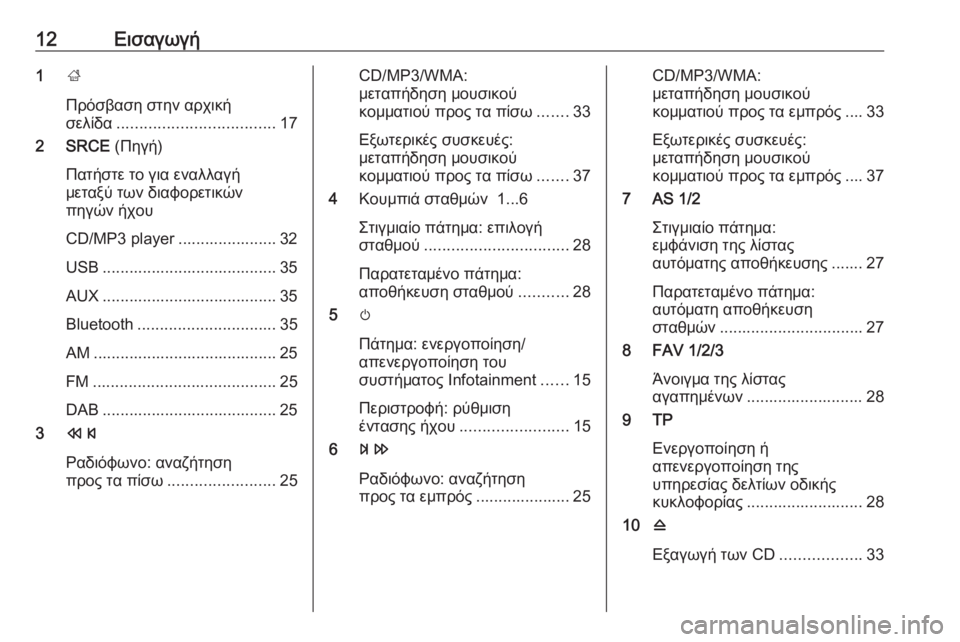 OPEL CASCADA 2018.5  Εγχειρίδιο συστήματος Infotainment (in Greek) 12Εισαγωγή1;
Πρόσβαση στην αρχική
σελίδα ................................... 17
2 SRCE  (Πηγή)
Πατήστε το για εναλλαγή
μεταξύ των δι�