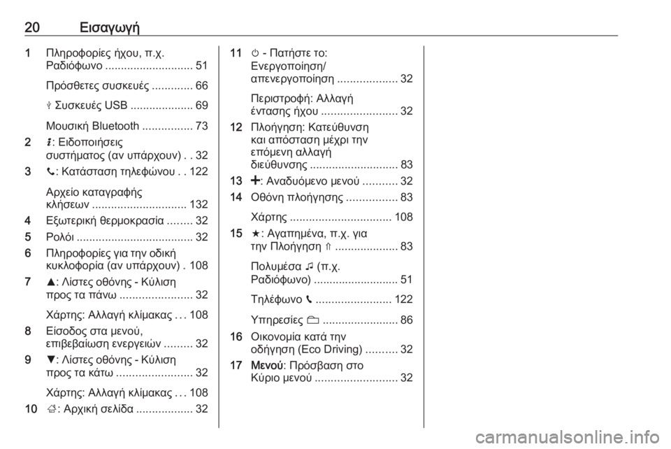OPEL MOVANO_B 2018.5  Εγχειρίδιο συστήματος Infotainment (in Greek) 20Εισαγωγή1Πληροφορίες ήχου, π.χ.
Ραδιόφωνο ............................ 51
Πρόσθετες συσκευές .............66
M  Συσκευές USB ..............
