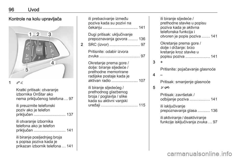 OPEL ASTRA K 2018.5 Priručnik za Infotainment (in Croatian) 96UvodKontrole na kolu upravljača
1qw
Kratki pritisak: otvaranje
izbornika OnStar ako
nema priključenog telefona ...97
ili preuzmite telefonski
poziv ako je telefon
priključen ..................... OPEL ASTRA K 2018.5 Priručnik za Infotainment (in Croatian) 96UvodKontrole na kolu upravljača
1qw
Kratki pritisak: otvaranje
izbornika OnStar ako
nema priključenog telefona ...97
ili preuzmite telefonski
poziv ako je telefon
priključen .....................
