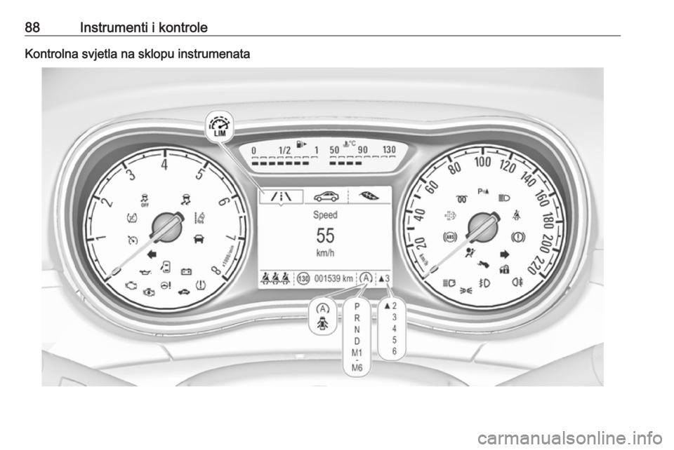 OPEL CORSA 2016.5 Priručnik za vlasnika (in Croatian) 88Instrumenti i kontroleKontrolna svjetla na sklopu instrumenata OPEL CORSA 2016.5 Priručnik za vlasnika (in Croatian) 88Instrumenti i kontroleKontrolna svjetla na sklopu instrumenata